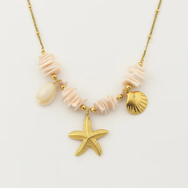 18K_Gold_Plated_Stainless_Steel_Seashell_&_Starfish_Pendant_Necklace,_Ocean-Inspired_Beaded_Design_|_Anti-Tarnish,_Waterproof
