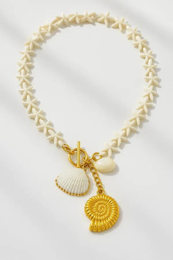 18K_Gold_Plated_Stainless_Steel_Star_Bead_Seashell_&_Pearl_Charm_Necklace_Anti-Tarnish,_Waterproof