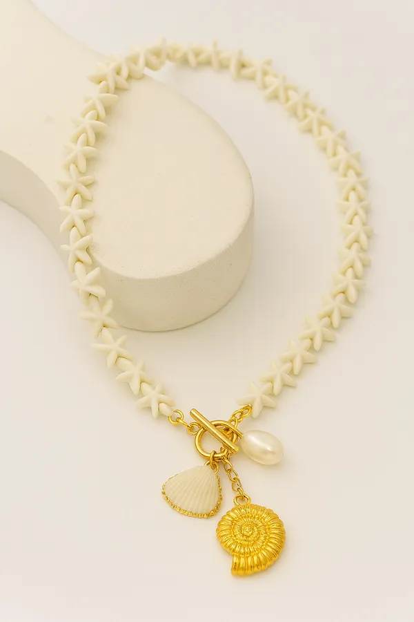 18K_Gold_Plated_Stainless_Steel_Star_Bead_Seashell_&_Pearl_Charm_Necklace_Anti-Tarnish,_Waterproof