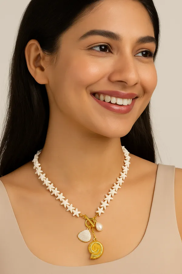 18K_Gold_Plated_Stainless_Steel_Star_Bead_Seashell_&_Pearl_Charm_Necklace_Anti-Tarnish,_Waterproof