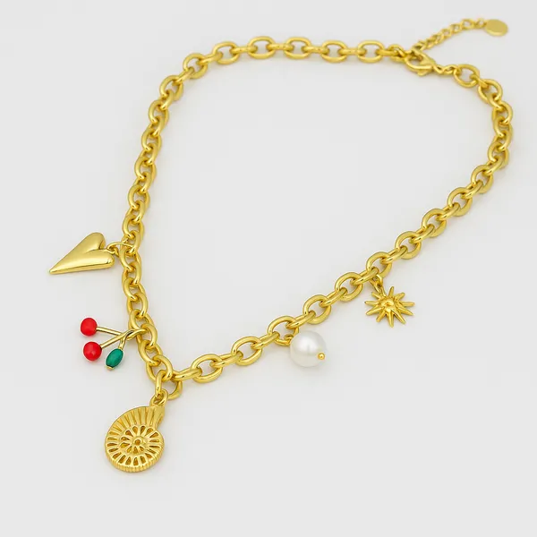 18K_Gold_Plated_Stainless_Steel_Charm_Necklace_With_Pearl_&_Cherry_Pendants_|_Anti-Tarnish_&_Waterproof