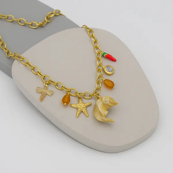 18K_Gold_Plated_Stainless_Steel_Multi-Charm_Necklace_Chain_With_Starfish,_Shell_&_Beaded_Accents_|_Anti-Tarnish,_Waterproof