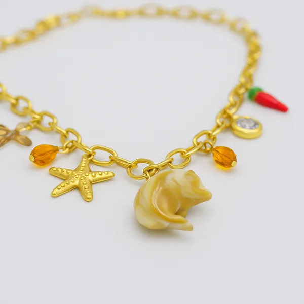 18K_Gold_Plated_Stainless_Steel_Multi-Charm_Necklace_Chain_With_Starfish,_Shell_&_Beaded_Accents_|_Anti-Tarnish,_Waterproof