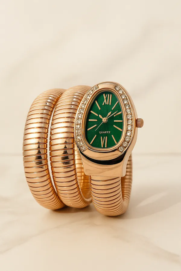 Ziwels_Rose_Gold_Serpent_Coil_Watch_for_Women_–_Green_Dial,_Crystal_Bezel,_Rose_Gold_Plated,_Anti-Tarnish_&_Waterproof