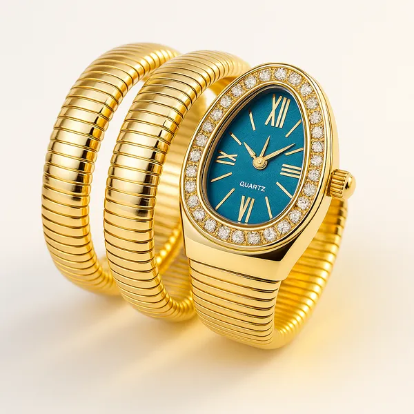 Ziwels_Luxury__Coil_Watch_for_Women_–_Teal_Dial_|_Diamond-Studded_Bezel_|_Premium_Wrap-Around_Serpent_Design