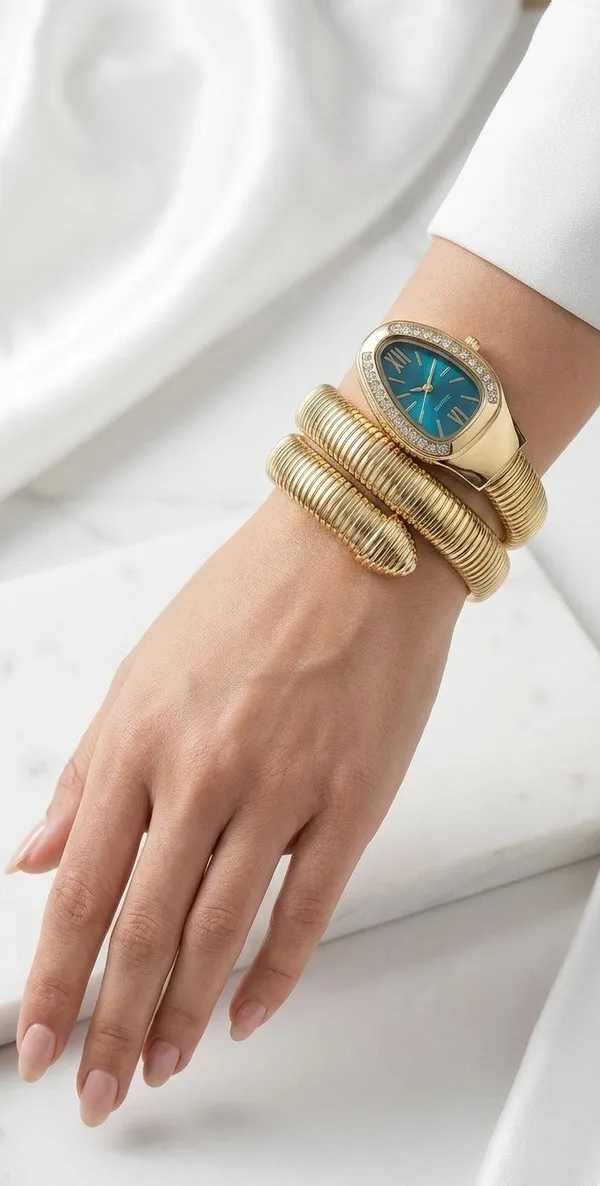 Ziwels_Luxury__Coil_Watch_for_Women_–_Teal_Dial_|_Diamond-Studded_Bezel_|_Premium_Wrap-Around_Serpent_Design