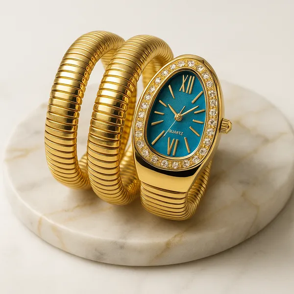 Ziwels_Luxury__Coil_Watch_for_Women_–_Teal_Dial_|_Diamond-Studded_Bezel_|_Premium_Wrap-Around_Serpent_Design