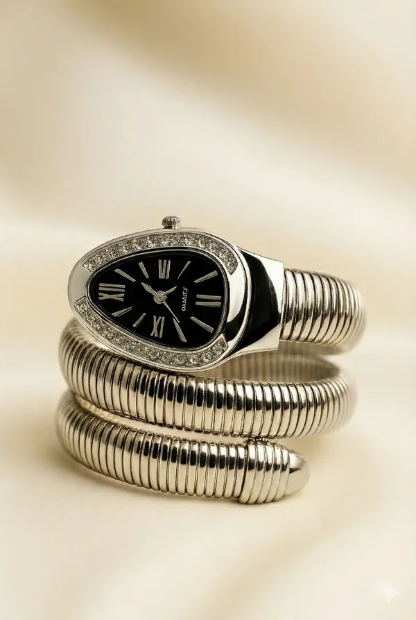 Ziwels_Premium_Silver_Snake_Coil_Women_Watch_Black_Dial_|_Luxury_Wrap_Bracelet_Watch_with_Crystal_Bezel
