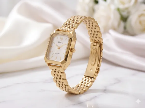 Ziwels_Luxury_Gold_Rectangle_Dial_Watch_for_Women_|_Elegant_White_Dial_Quartz_Bracelet_Watch_|_Classic_Designer_Wristwatch