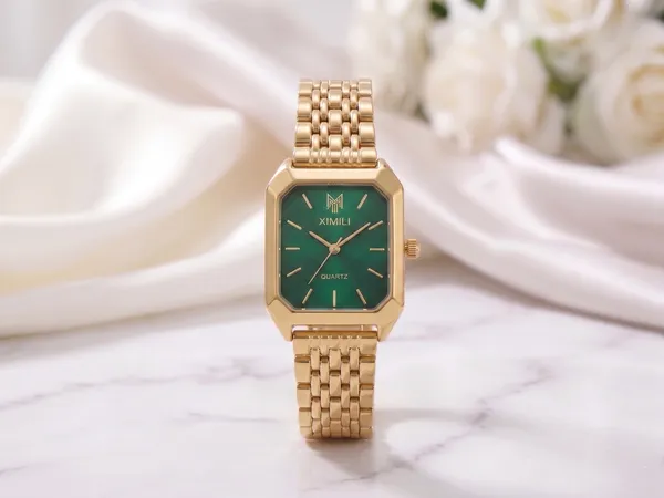 Ziwels_Luxury_Gold_Rectangle_Green_Dial_Watch_for_Women_|_Elegant_Quartz_Bracelet_Watch_|_Premium_Designer_Wristwatch
