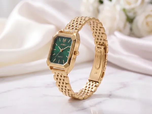 Ziwels_Luxury_Gold_Rectangle_Green_Dial_Watch_for_Women_|_Elegant_Quartz_Bracelet_Watch_|_Premium_Designer_Wristwatch