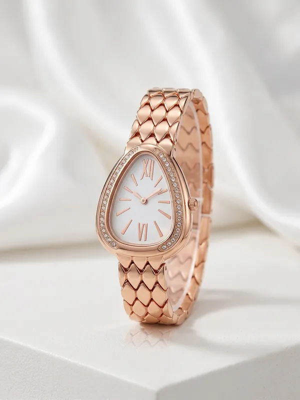Ziwels_Luxury_Rose_Gold_Honeycomb_Strap_Watch_for_Women_|_Elegant_White_Dial_Quartz_Bracelet_Watch_|_Crystal_Studded_Designer_Wristwatch