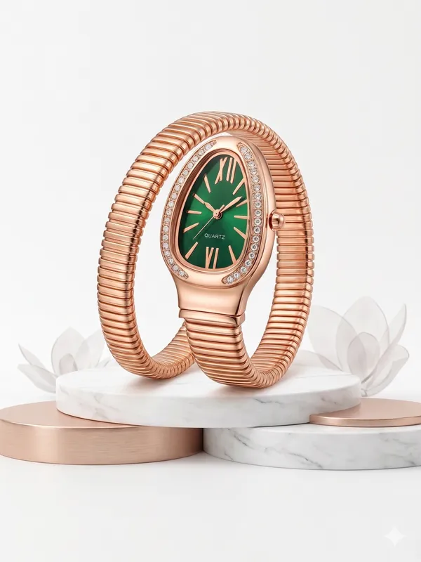 Ziwels_Luxury_Rose_Gold_Snake_Coil_One-Layer_Watch_for_Women_|_Elegant_Green_Dial_Quartz_Bracelet_Watch_|_Premium_Stylish_Wristwatch