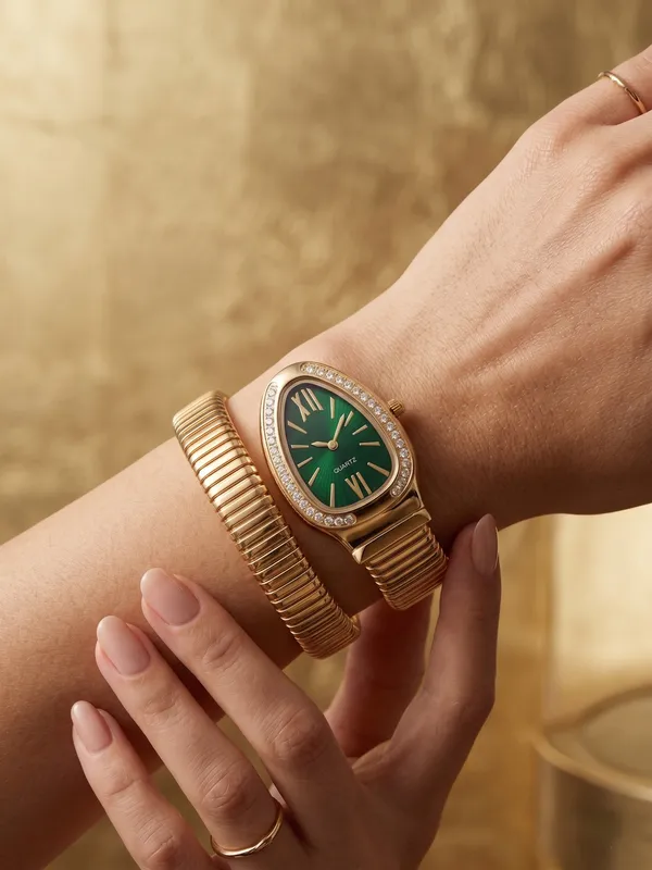 Ziwels_Luxury_Rose_Gold_Snake_Coil_One-Layer_Watch_for_Women_|_Elegant_Green_Dial_Quartz_Bracelet_Watch_|_Premium_Stylish_Wristwatch