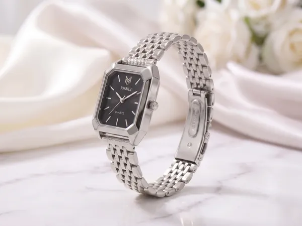 Ziwels_Luxury_Silver_Rectangle_Black_Dial_Watch_for_Women_|_Elegant_Quartz_Bracelet_Watch_|_Classic_Designer_Wristwatch
