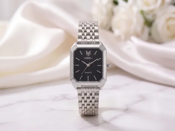 Ziwels_Luxury_Silver_Rectangle_Black_Dial_Watch_for_Women_|_Elegant_Quartz_Bracelet_Watch_|_Classic_Designer_Wristwatch
