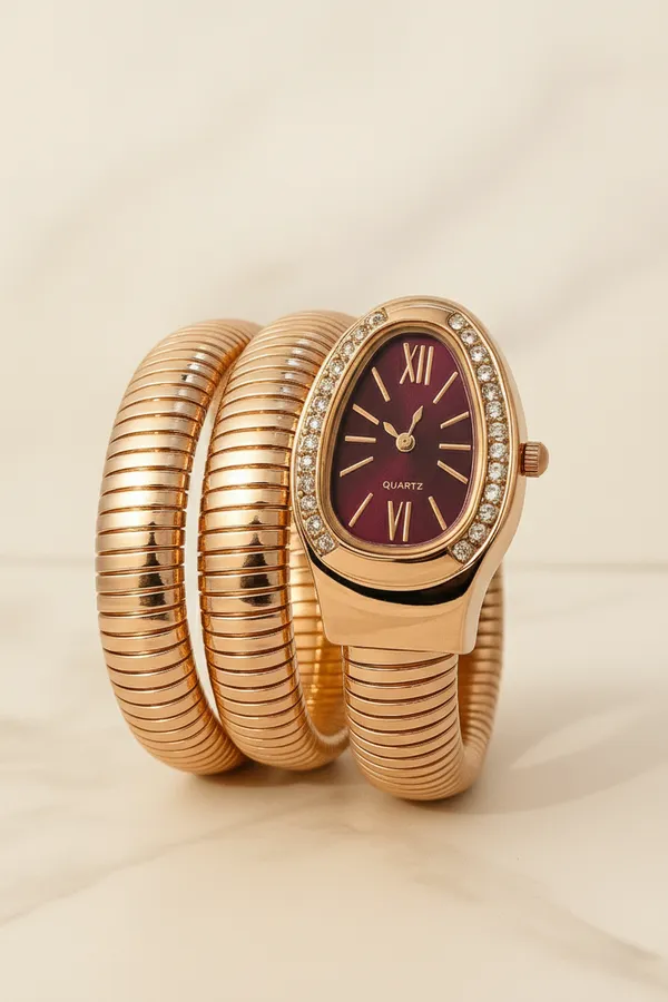 Ziwels_Luxury__Rose_Gold_Coil_Womens_Watch_Maroon_Dial_|_Triple_Wrap_Serpent_Design_|_Crystal_Bezel_Premium_TimepieceZiwels_Luxury__Rose_Gold_Coil_Womens_Watch_Maroon_Dial_|_Triple_Wrap_Serpent_Design_|_Crystal_Bezel_Premium_Timepiece