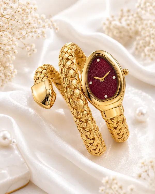 Ziwels_Ruby_Luxe_Weave_Bracelet_Watch_for_Women_–_Burgundy_Red_Dial_Gold_Analog_Timepiece