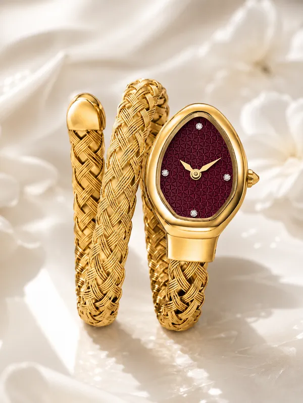 Ziwels_Ruby_Luxe_Weave_Bracelet_Watch_for_Women_–_Burgundy_Red_Dial_Gold_Analog_Timepiece