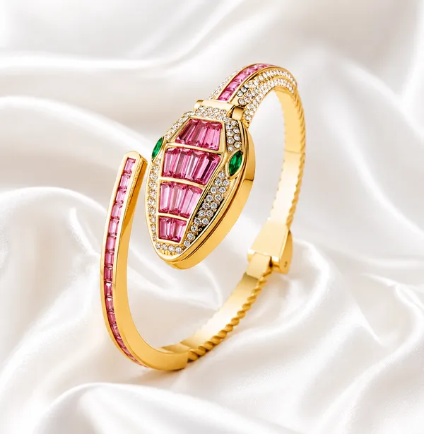 Ziwels_Serpente_Gold_Wrap_Bracelet_Watch_with_Pink_Baguette_Stones
