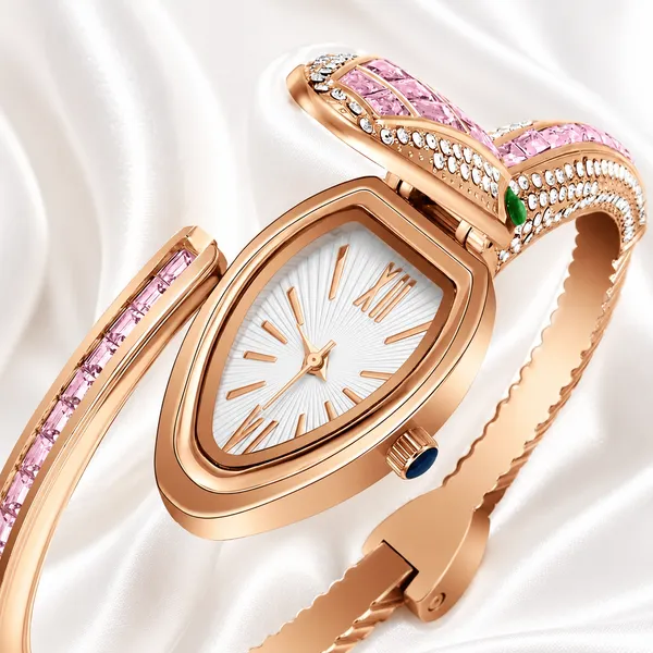 Ziwels_Serpente_Gold_Wrap_Bracelet_Watch_with_Pink_Baguette_Stones