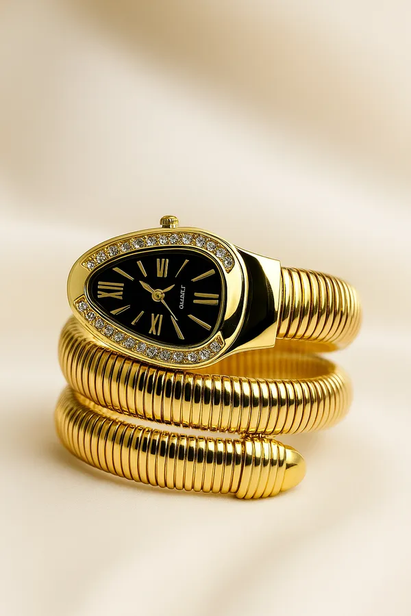 Ziwels_Gold_Serpent_Coil_Watch_for_Women_–_Black_Dial,_Crystal_Bezel,_18K_Gold_Plated,_Anti-Tarnish_&_Waterproof