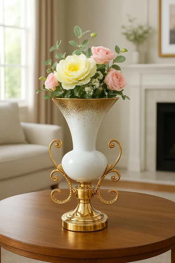 White_&_Gold_Glass_And_Metal_Premium_Vase_(H_16_X_W_9_In)