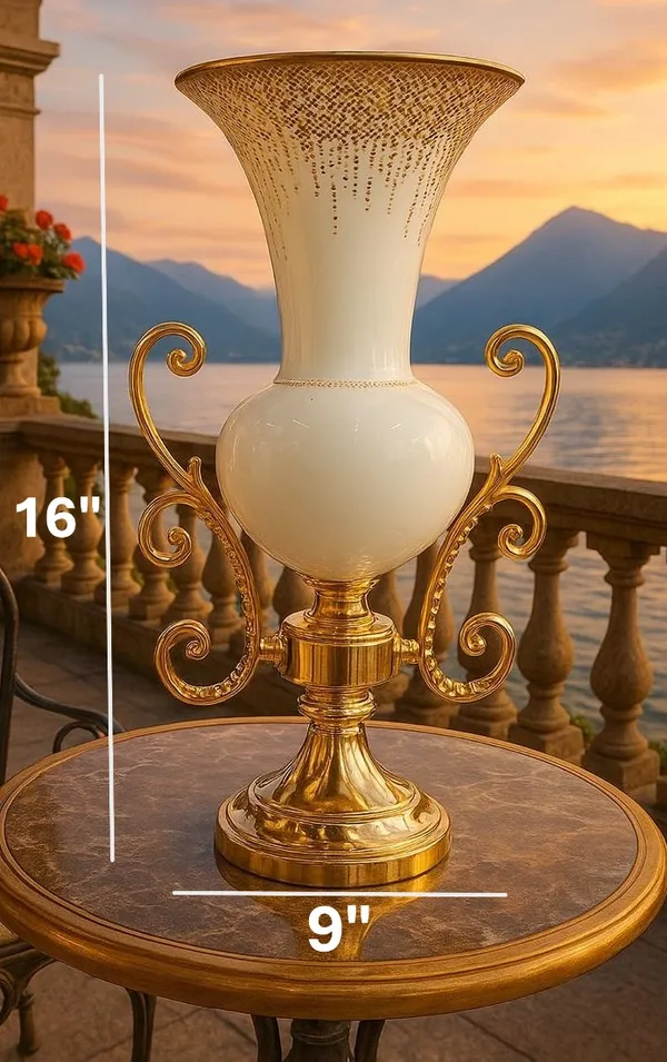 White_&_Gold_Glass_And_Metal_Premium_Vase_(H_16_X_W_9_In)