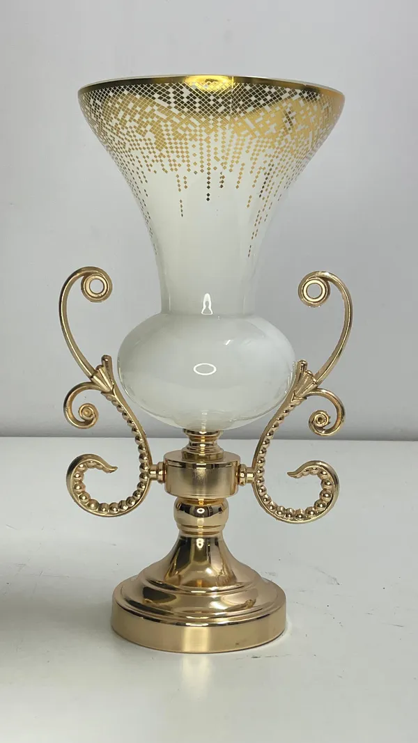 White_&_Gold_Glass_And_Metal_Premium_Vase_(H_16_X_W_9_In)