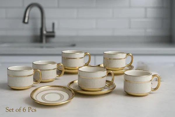 White_&_Gold_Ceramic_Tea_Cup_And_Saucer_Set_(Pack_Of_6_Pcs)