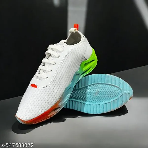 White_Synthetic_Leather_Lace_Up_Sneakers_|_For_Mens