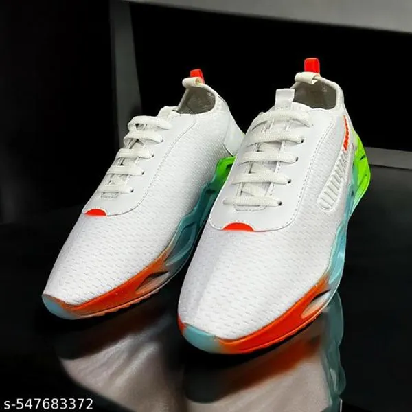 White_Synthetic_Leather_Lace_Up_Sneakers_|_For_Mens