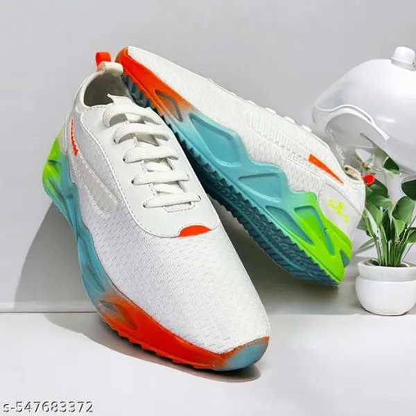 White_Synthetic_Leather_Lace_Up_Sneakers_|_For_Mens