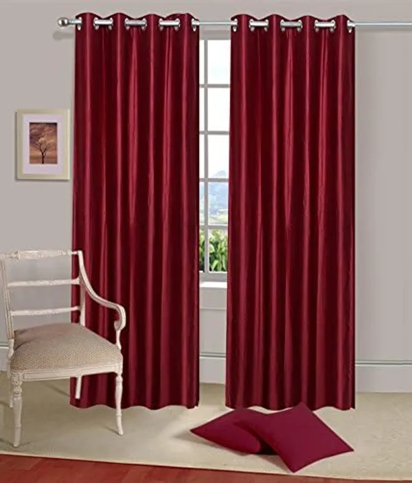 Maroon_Royal_Silky_Polyester_Grommet_Door_Curtain_2_Piece_(_Long_Door)