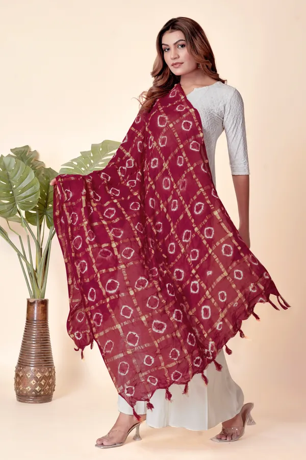 Red_Cotton_Checkered_Everyday_Dupatta_For_Women