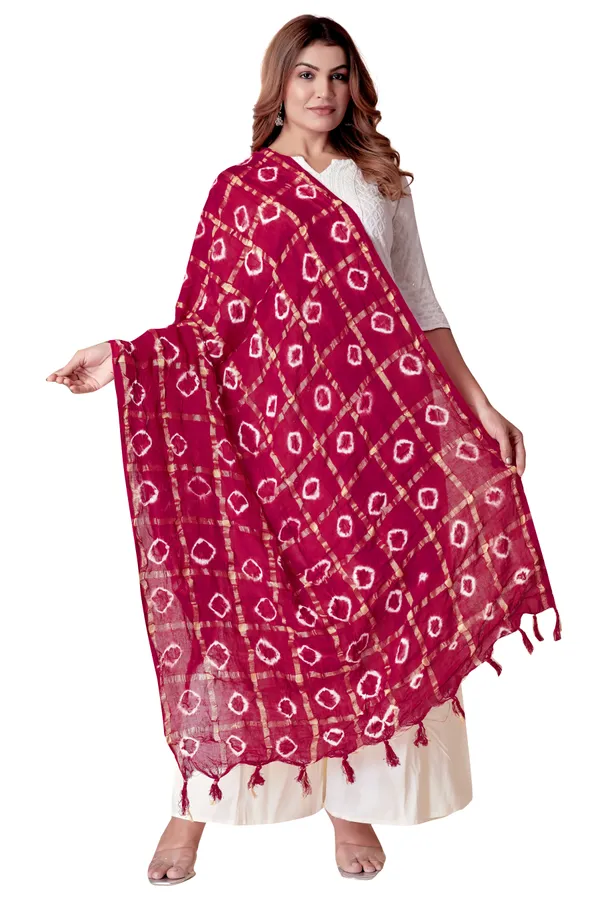 Red_Cotton_Checkered_Everyday_Dupatta_For_Women