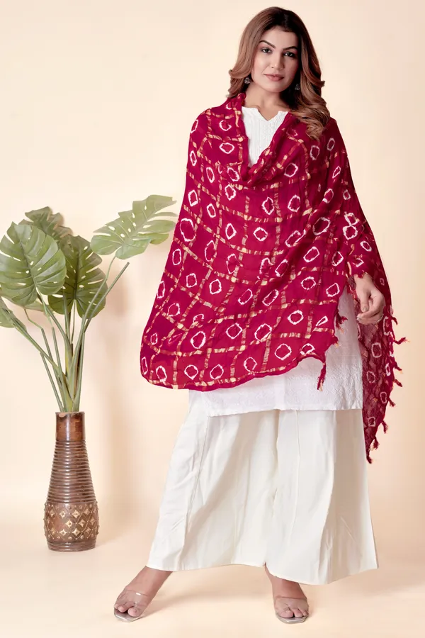 Red_Cotton_Checkered_Everyday_Dupatta_For_Women
