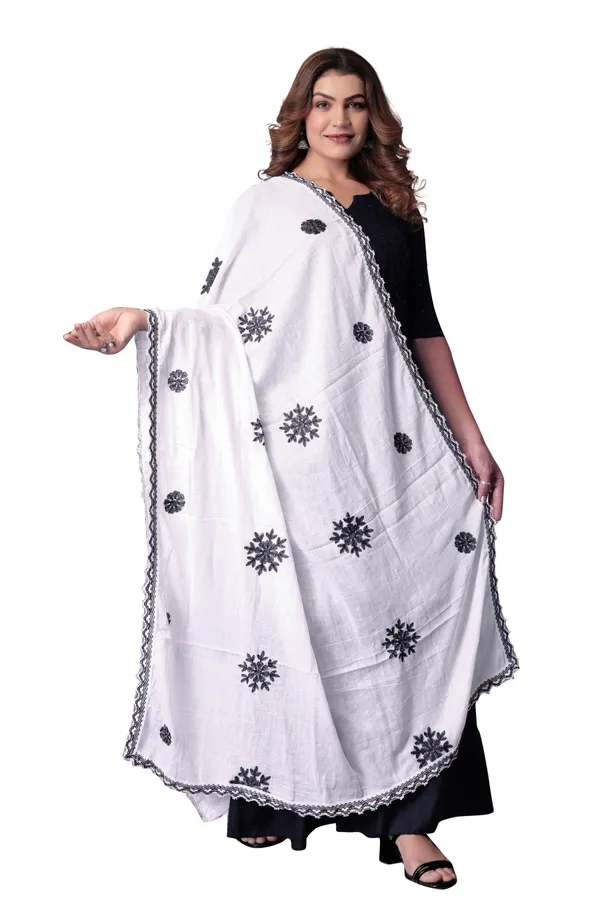 White_Loomstyle_Cotton_Dupatta_For_Women