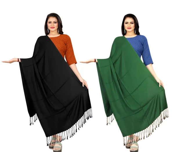 Green_&_Black_Velvet_Touch_Classic_Stole_For_Women_(Pack_Of_2)