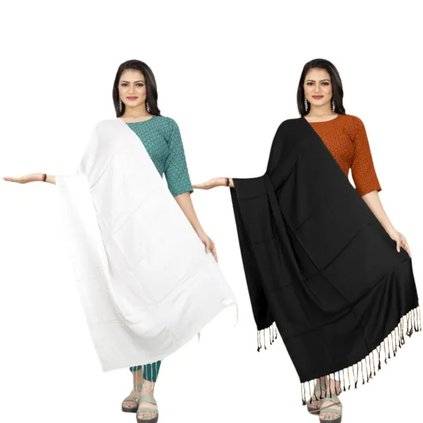 White_&_Black_Velvet_Touch_Classic_Stole_For_Women_(Pack_Of_2)