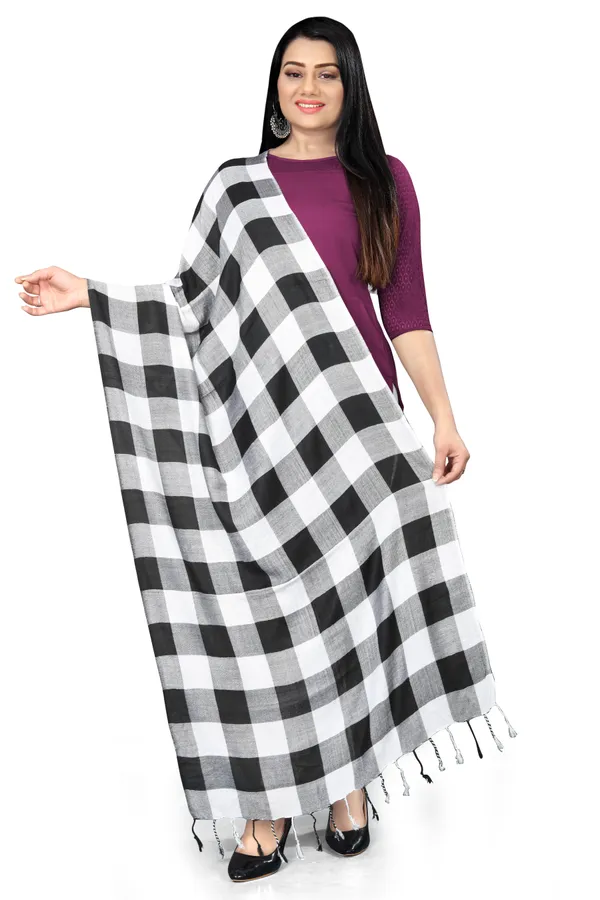 Black_&_White_Check_Soft_Mist_Casual_Wear_Scarf_For_Women