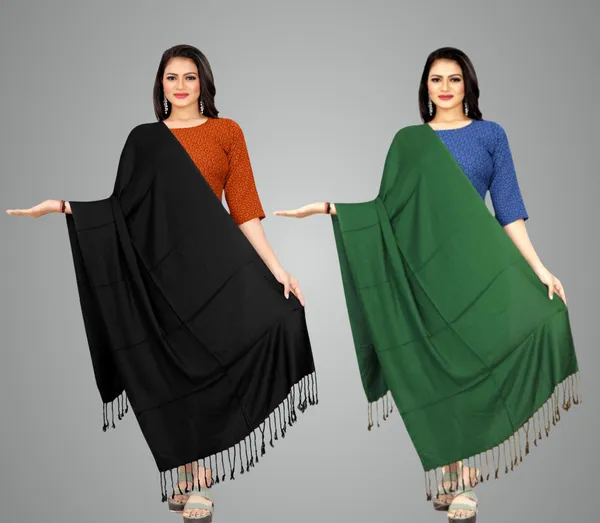 Green_&_Black_Velvet_Touch_Classic_Stole_For_Women_(Pack_Of_2)