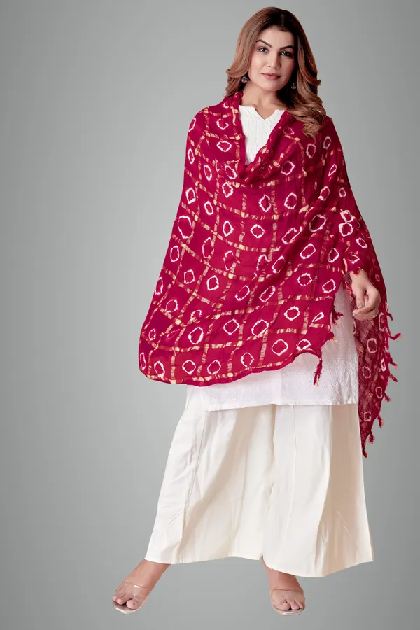 Red_Cotton_Checkered_Everyday_Dupatta_For_Women