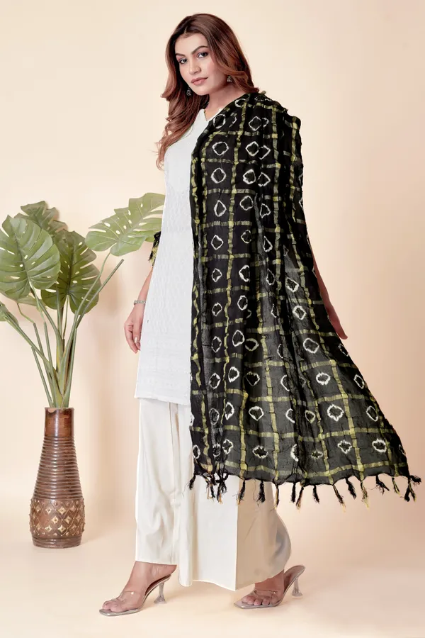 Black_Cotton_Checkered_Everyday_Dupatta_For_Women