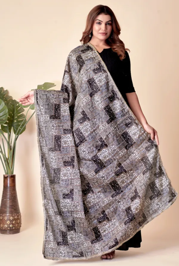 Black_&_Gray_Ethno_Shine_Party_Dupatta_For_Women