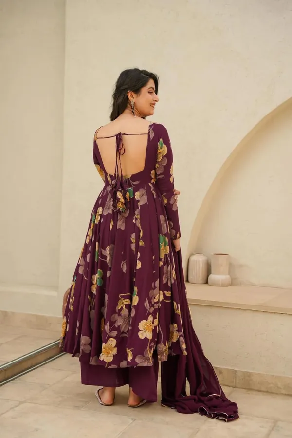 Maroon_Rayon_Premium_&_Elegant_Round_Neck_Anarkali_Knee_Length_Kurta_Set_With_Dupatta_For_Women