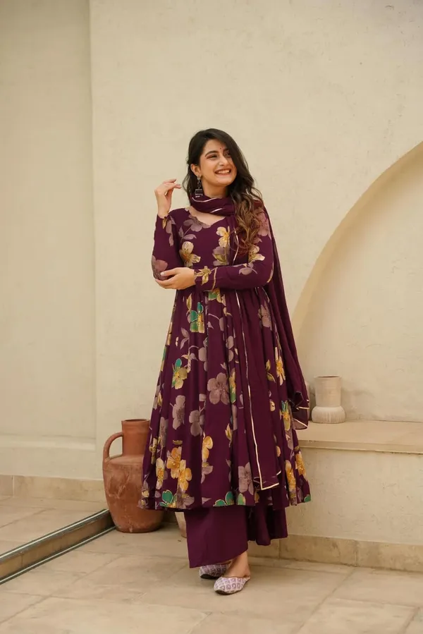 Maroon_Rayon_Premium_&_Elegant_Round_Neck_Anarkali_Knee_Length_Kurta_Set_With_Dupatta_For_Women