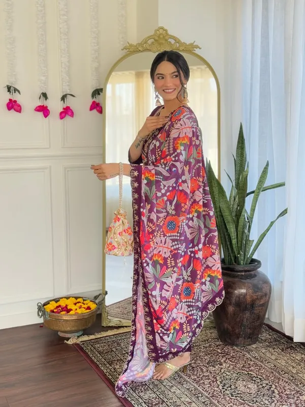 Wine_Chanderi_Viscose_Premium_&_Elegant_Round_Neck_A-Line_Ankle_Length_Kurta_Set_With_Dupatta_For_Women