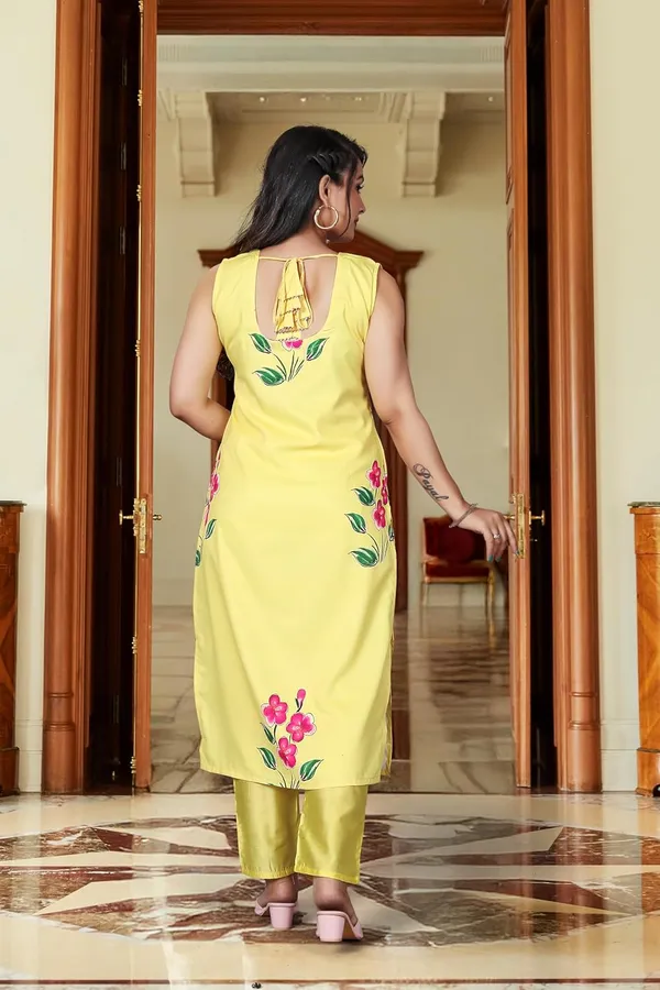 Yellow_Viscose_French_Crepe_Premium_&_Elegant_Round_Neck_A-Line_Knee_Length_Kurta_Set_With_Dupatta_For_Women
