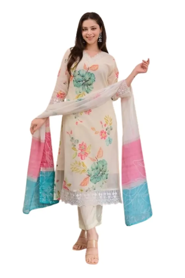 White_Nylon_Taby_Premium_&_Elegant_V_Neck_A-Line_Knee_Length_Kurta_Set_With_Dupatta_For_Women